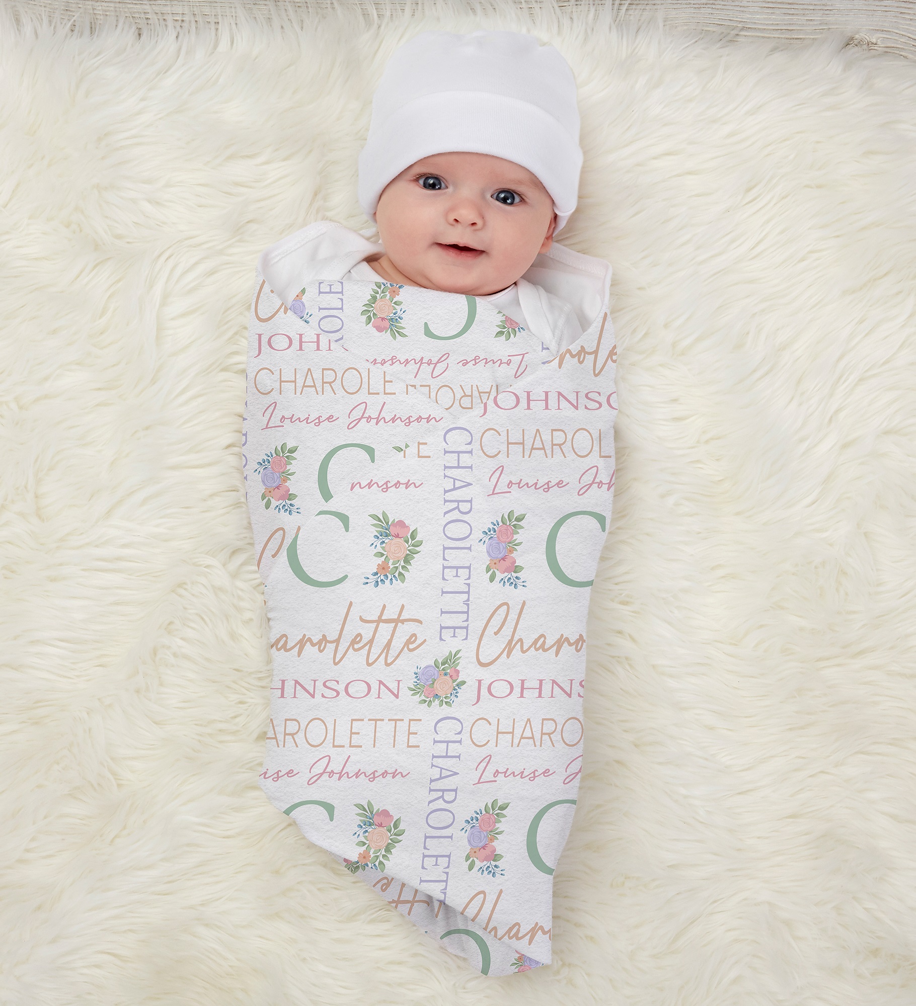 Blooming Baby Girl Personalized Receiving Blanket